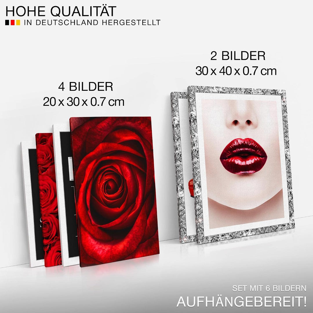 Novart Wandbilder Set Fashion Coco Rot - KEIN EXTRA RAHMEN BENÖTIGT - Modern Deko - Wohnzimmer Mädch