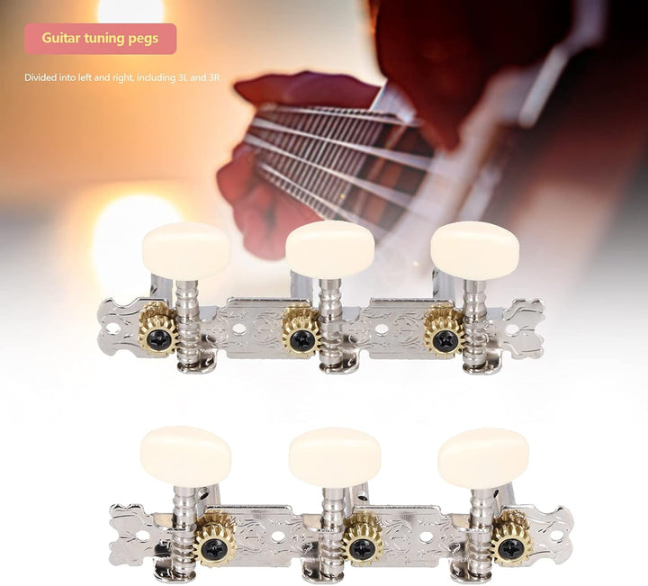 Gitarren-Stimmwirbel 3L+3R, Mechaniken für akustische Gitarren mit Doppelloch Befestigung, Chrom & W