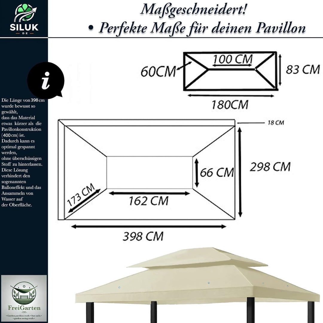 freigarten.de Ersatzdach für Pavillon 3x4 Meter Wasserdicht Material: Panama PCV Soft 370g/m² extra