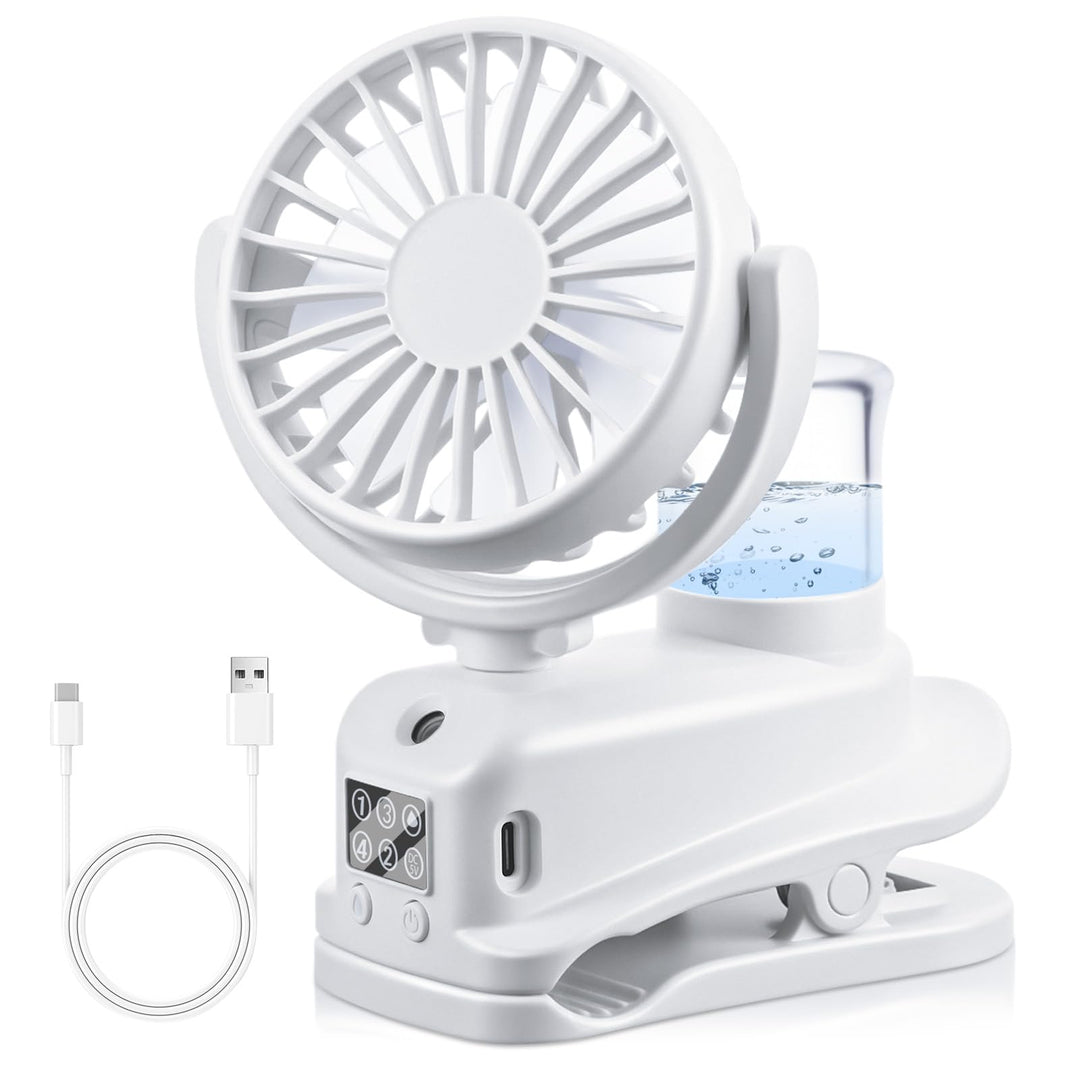 JIZZU USB Ventilator mit Wassernebel, 4 Geschwindigkeiten Wind Tischventilator mit Clip, Mini Ventil