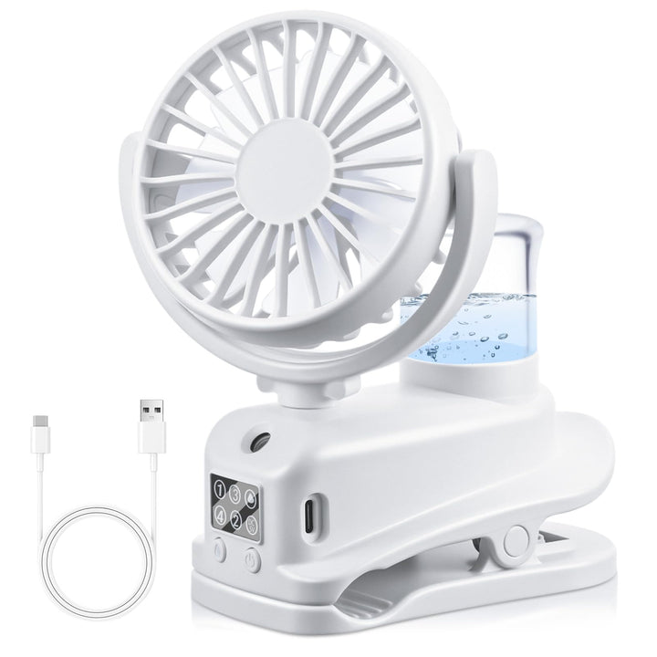 JIZZU USB Ventilator mit Wassernebel, 4 Geschwindigkeiten Wind Tischventilator mit Clip, Mini Ventil