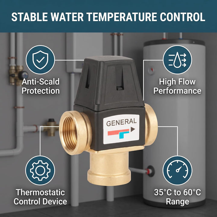 Walfront 3-Wege-DN20-Innengewinde, Messing, Thermostat, Warm- und Kaltmischventil für Duschsystem, W