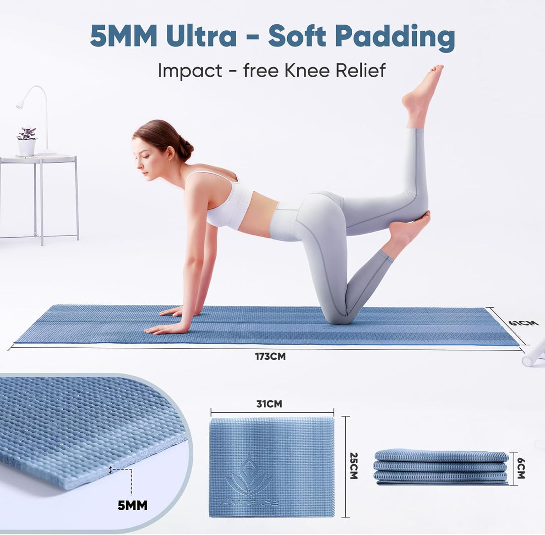 Avoalre Yogamatte faltbar, 173 x 61 cm, 5 mm – Handliche &amp; klappbare Yoga-Matte für Reise, Unterwegs