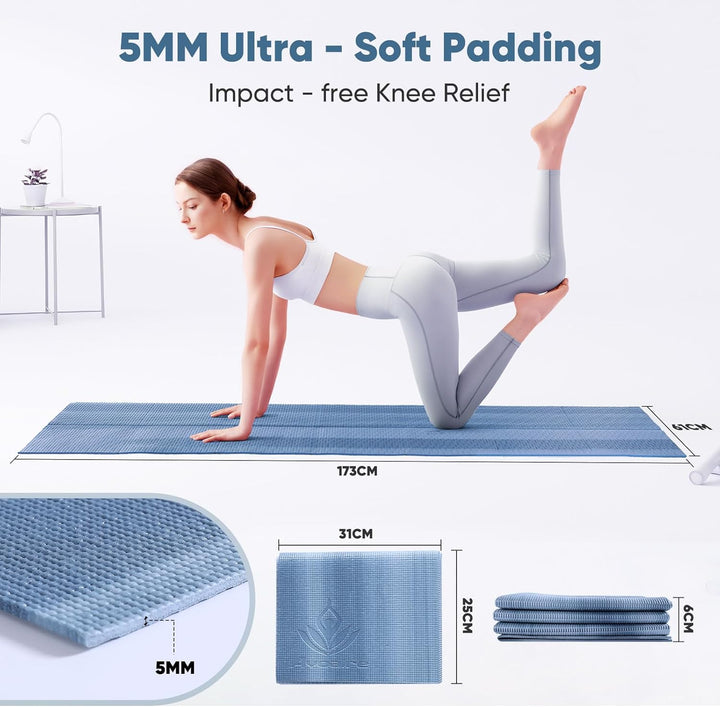 Avoalre Yogamatte faltbar, 173 x 61 cm, 5 mm – Handliche &amp; klappbare Yoga-Matte für Reise, Unterwegs