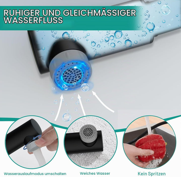 DETBOM Wasserhahn Bad mit Ausziehbar Brause, Armatur Badezimmer mit 2 Strahlarten, Einhebelmischer W