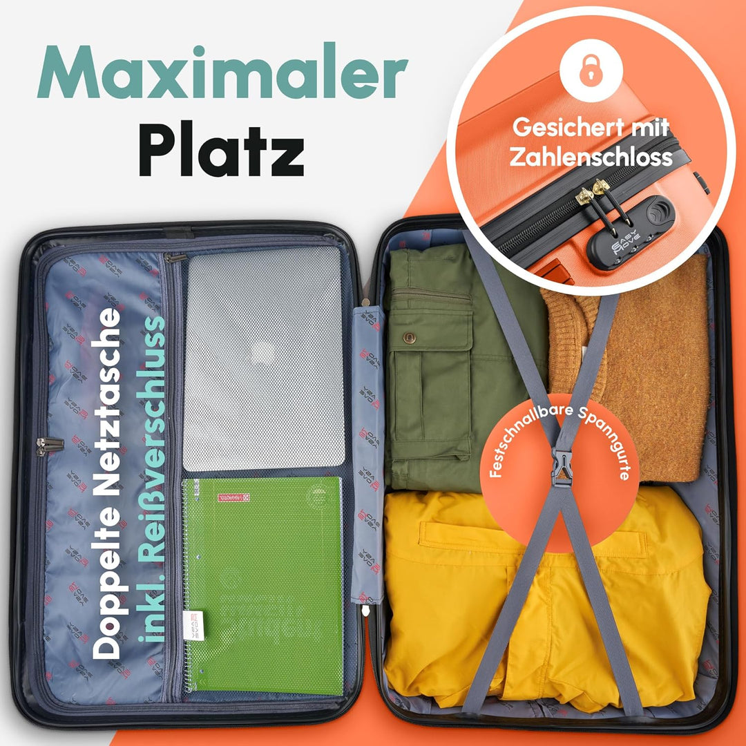 Easy Move ABS Hartschalenkoffer [ERGONOMISCH & SICHER] - Grosser Trolley Koffer mit 360° Rädern, Zah