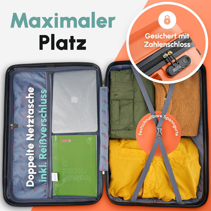 Easy Move ABS Hartschalenkoffer [ERGONOMISCH & SICHER] - Grosser Trolley Koffer mit 360° Rädern, Zah