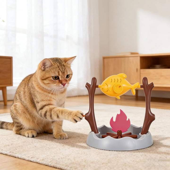 Lagerfeuer Katzenspielzeug, Lagerfeuer Langsamer Futterautomat für Katzen am Lagerfeuer, Gegrillte H