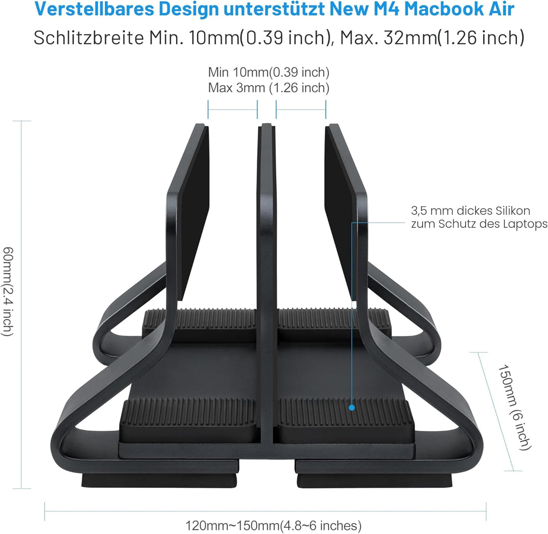 Psitek Aluminium Dual Vertikaler Laptopständer Dockhalter, Unterstützt 2 Geräte, Verstellbare Schlit