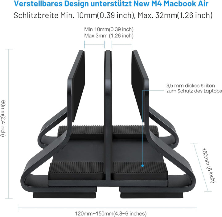 Psitek Aluminium Dual Vertikaler Laptopständer Dockhalter, Unterstützt 2 Geräte, Verstellbare Schlit