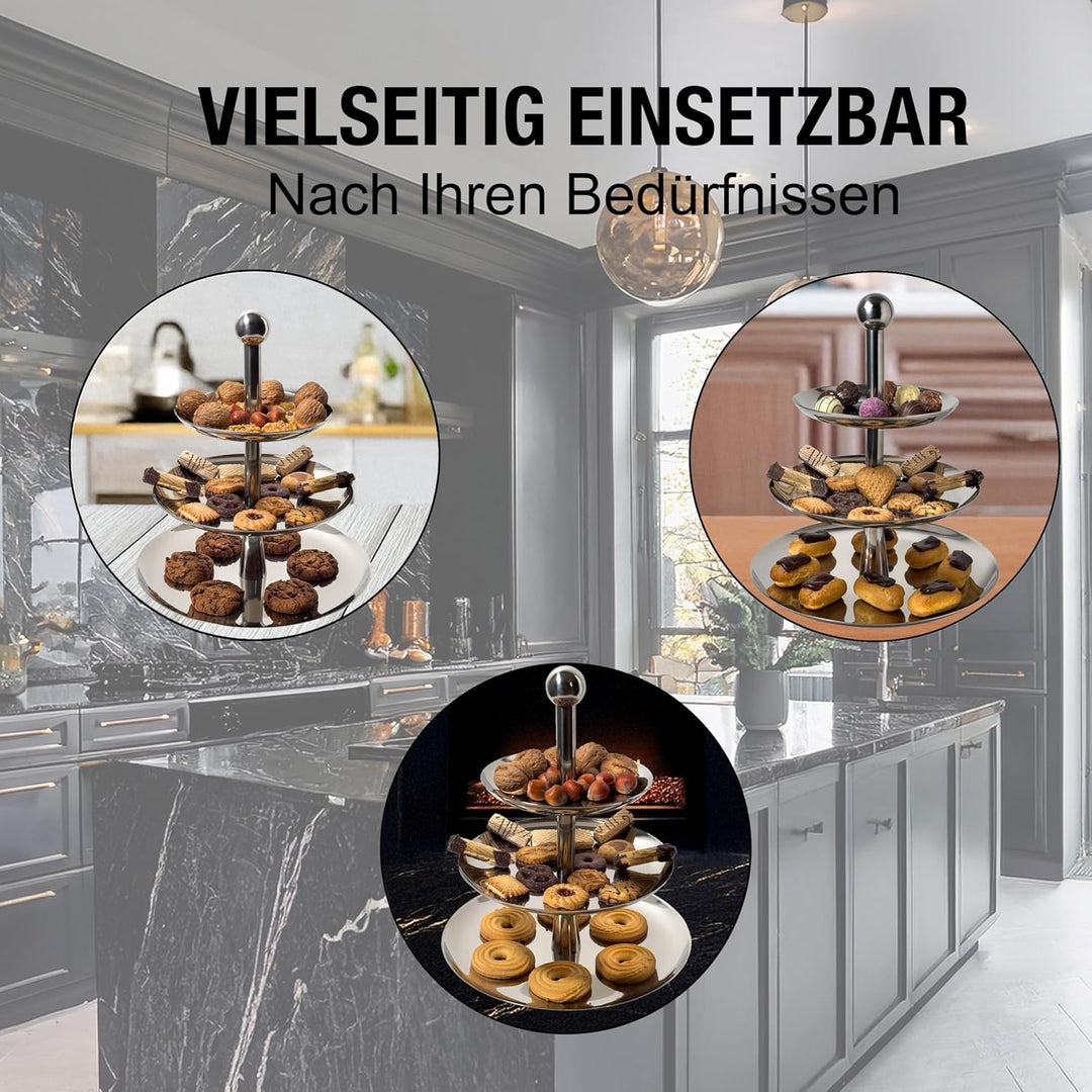 Etagere 3 Etagen aus Edelstahl – Robuster Servierturm für Küche & Buffet – Elegantes Design für Kuch