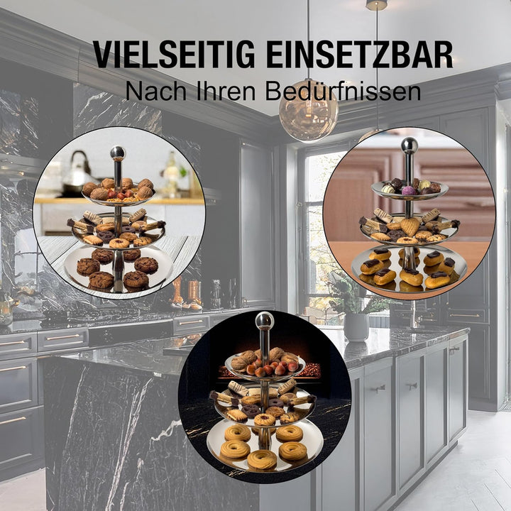 Etagere 3 Etagen aus Edelstahl – Robuster Servierturm für Küche & Buffet – Elegantes Design für Kuch