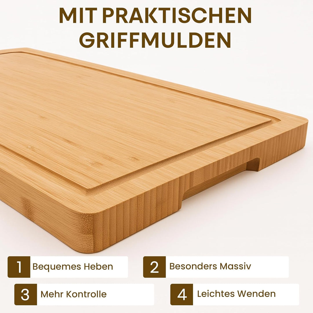 Bambus Schneidebrett aus 100% Bio-Bambus 58 x 38 x 3 cm grosses XL Brett – FSC® Zertifiziertes Antib
