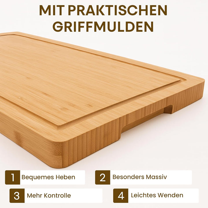 Bambus Schneidebrett aus 100% Bio-Bambus 58 x 38 x 3 cm grosses XL Brett – FSC® Zertifiziertes Antib