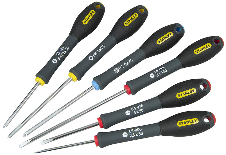 Stanley FatMax Instrumenten-Set 6-teilig (Parallel 2.5/3/3 PH 00/0 PZ0, weiches Griffende, Chrom-Van