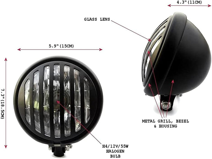 Alchemy Parts 5.75" Schwarz Gitter Custom Motorrad Frontscheinwerfer Motorrad