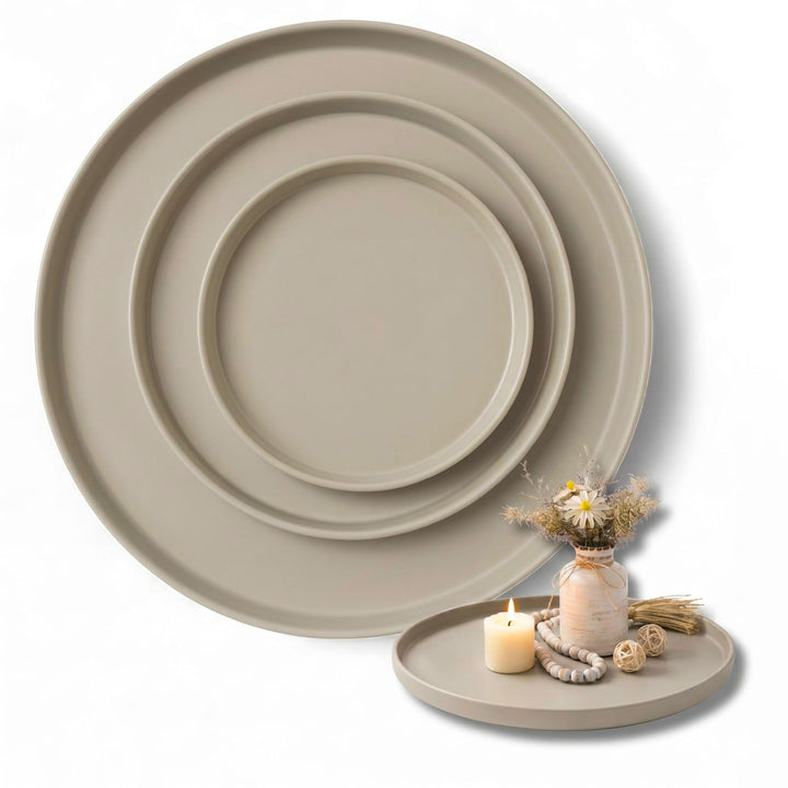 LIVLIG Deko Tablett 3er Set, Serviertablett rund (25 cm, 30 cm, 40 cm), Dekotablett für Adventskranz