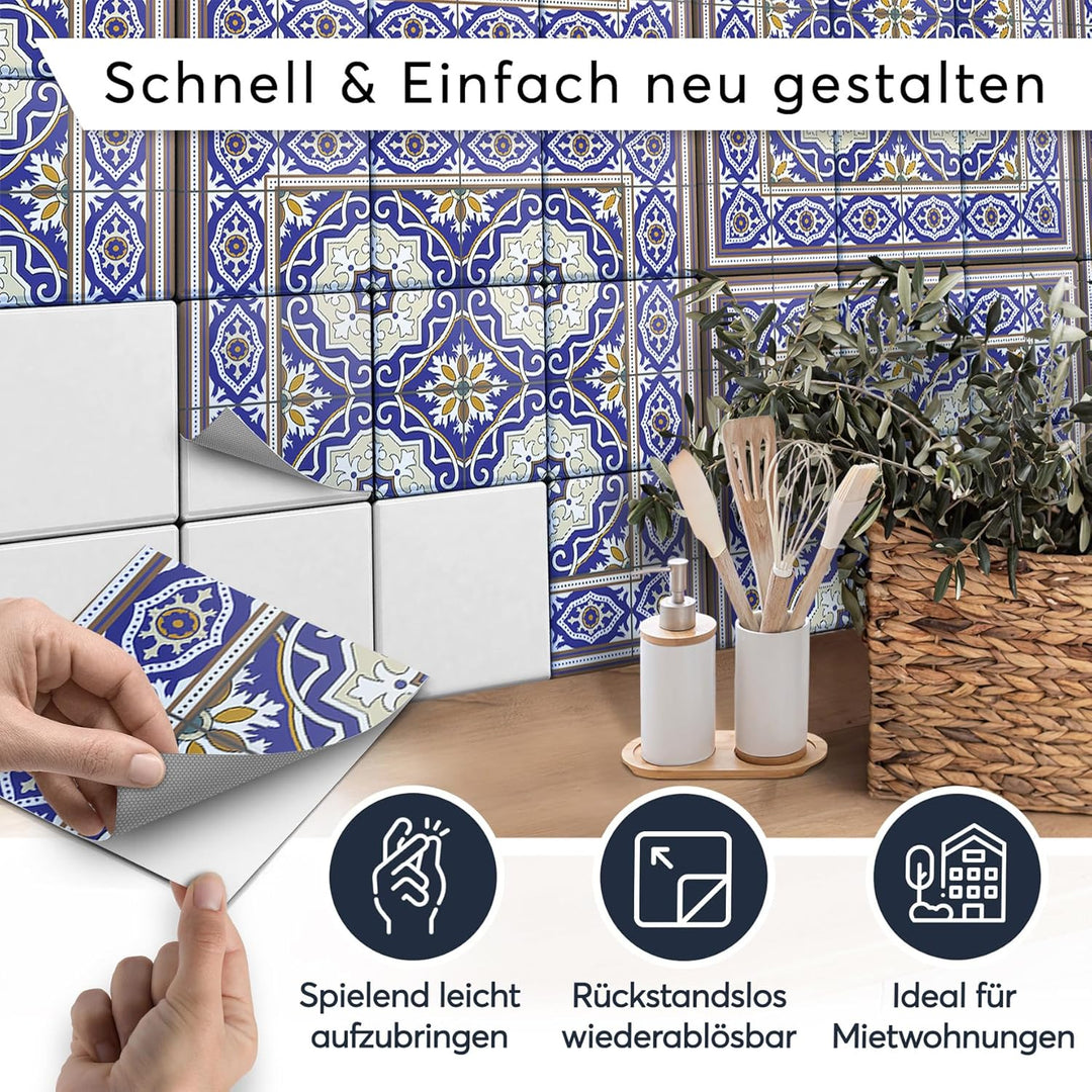 40 Stück Fliesenfolie für Bad und Küche 10x10 cm - Mosaikfliesen, Fliesensticker - Klebefolie Fliese