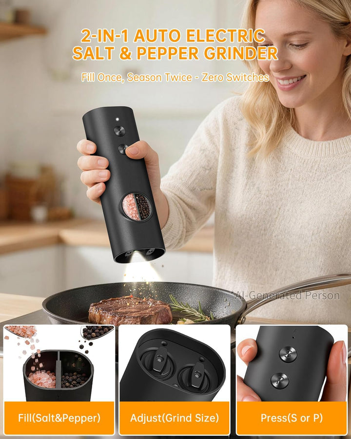 CIRCLE JOY Wiederaufladbares Salz und Pfeffermühle Elektrisch, 2-in-1 Doppelbehälter, Sockel, Weisse