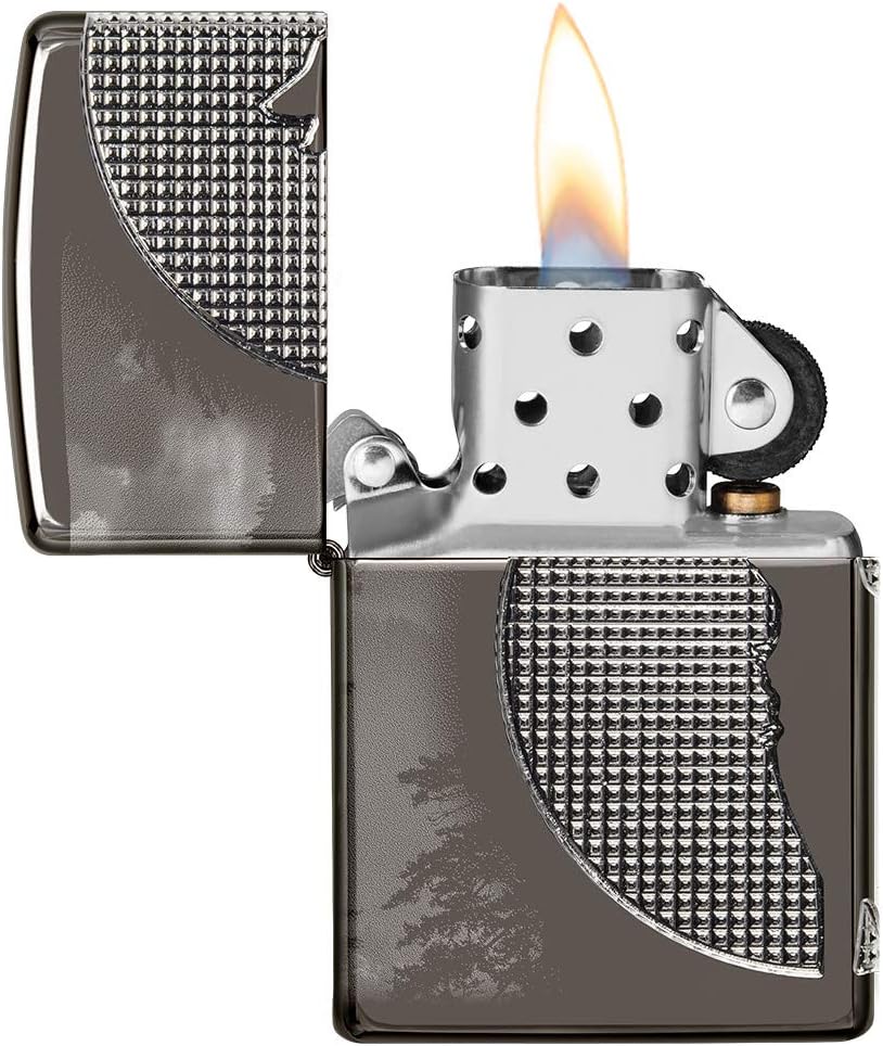 Zippo Wolf Feuerzeuge Armor Black Ice Wolf Moon Design, Armor Black Ice Wolf Moon Design