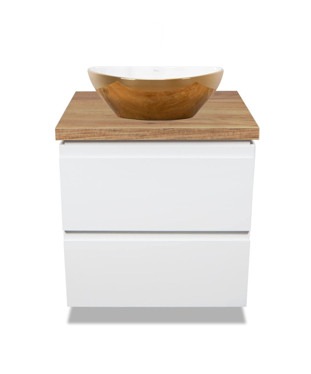 VBChome Badmöbel 60 cm Weiss Aufsatzwaschbecken Gold-Weiss 41x35 cm Aufsatzwaschtisch mit Waschbecke
