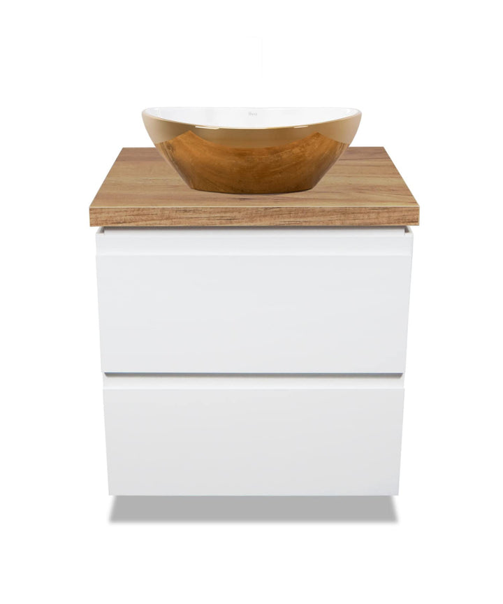VBChome Badmöbel 60 cm Weiss Aufsatzwaschbecken Gold-Weiss 41x35 cm Aufsatzwaschtisch mit Waschbecke