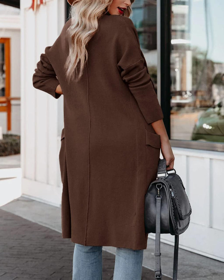 Maavoki Strickjacke Damen, Langarm Offene Front Cardigan mit Tasche, Casual Lange Einfarbig Strickma