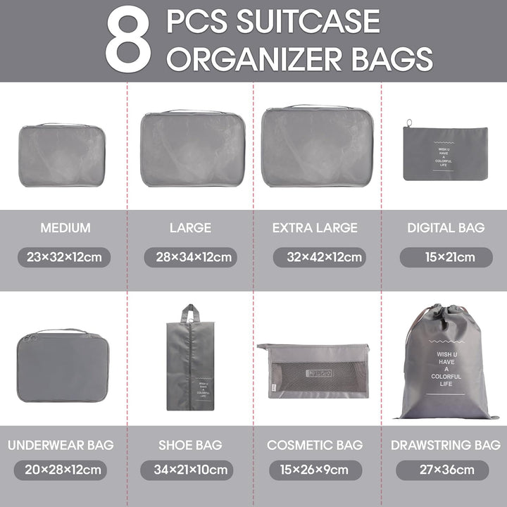 MosaiRudo 8-teilig Koffer Organizer Set, Packing Cubes, Packwürfel für Urlaub & Business,Reise Organ