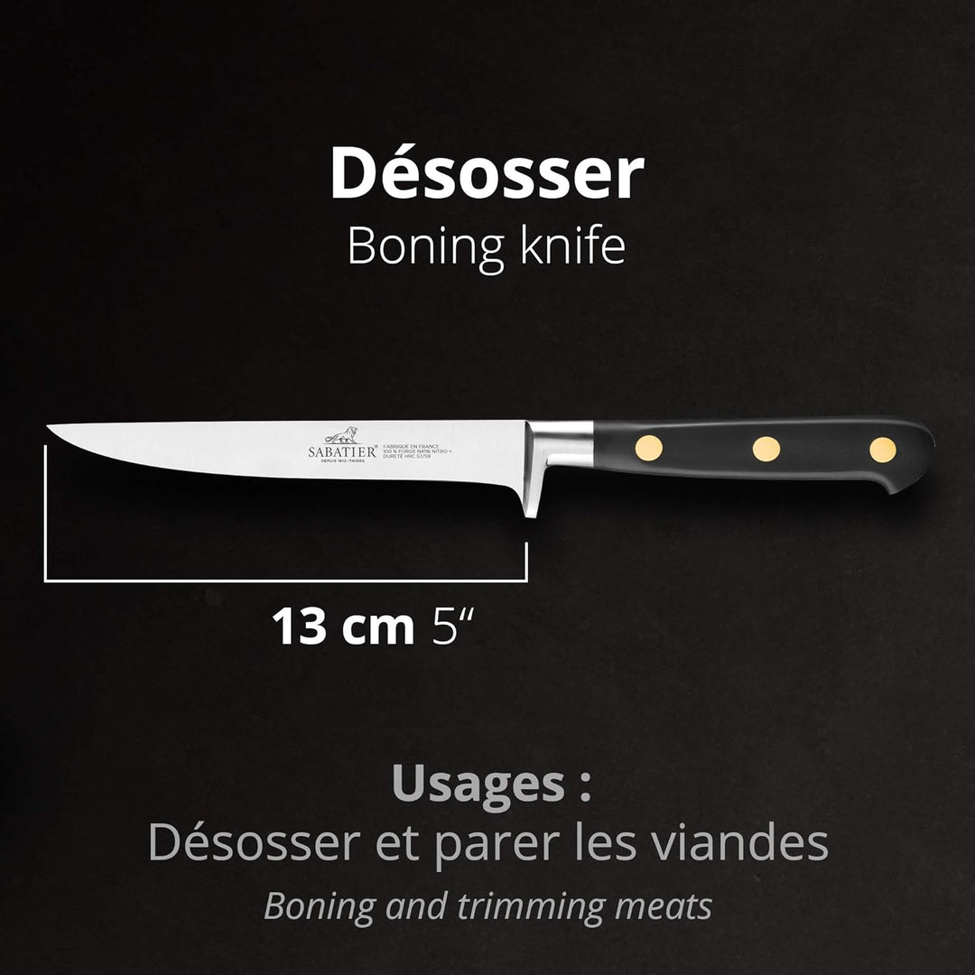 LION SABATIER - IDEAL Ausbeinmesser - 13 cm geschmiedete Klinge - schwarzer POM-Griff mit durchgehen