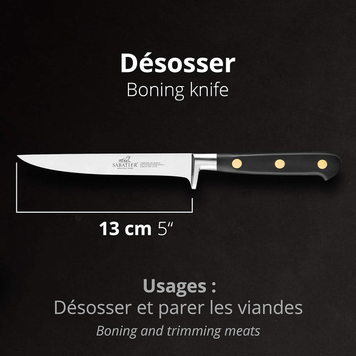 LION SABATIER - IDEAL Ausbeinmesser - 13 cm geschmiedete Klinge - schwarzer POM-Griff mit durchgehen