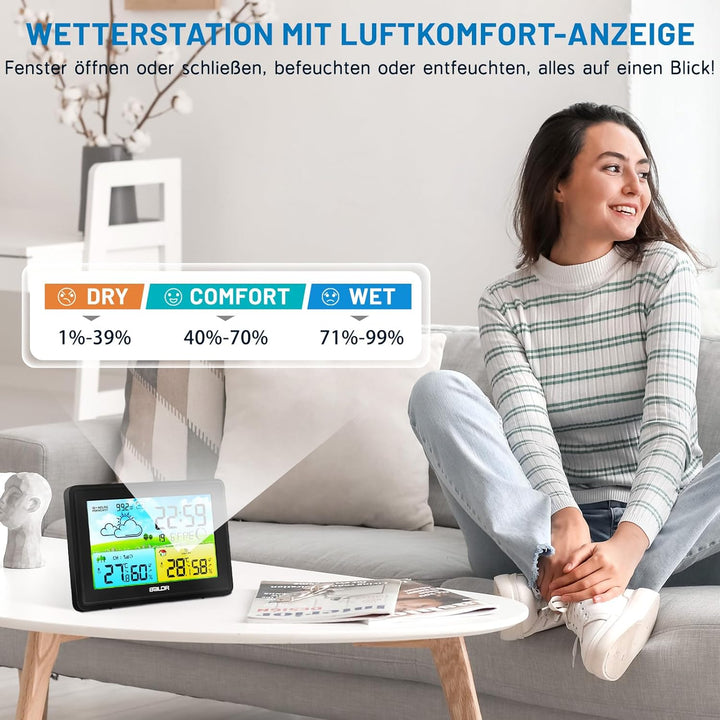 Wetterstation Funk mit Aussensensor, Innen und Aussen Temperatur/Luftfeuchte, Funkwetterstation mit