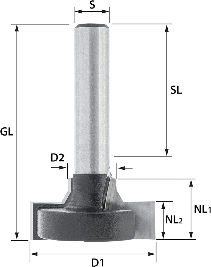 ENT 17828 T-Nutfräser für Regalsysteme HW, Schaft (S) 8 mm, Durchmesser (D1) 28 mm, (NL2) 8,5 mm, mi