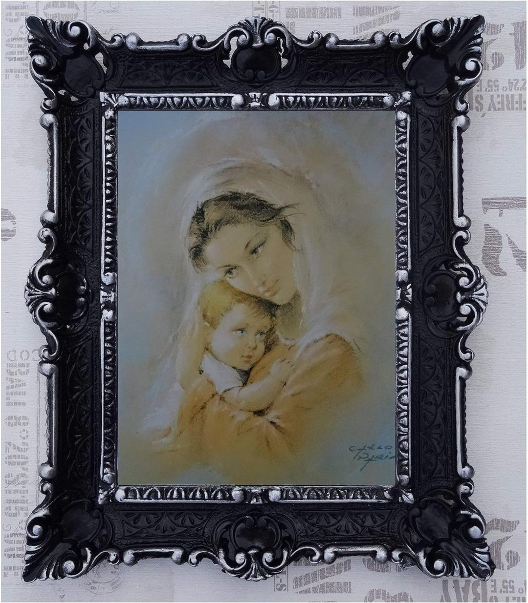 Lnxp Bild Bilder Gemälde in den Rahmen montiert 56x46 cmReligiös Mutter Maria Gottes Maria Jesus Chr