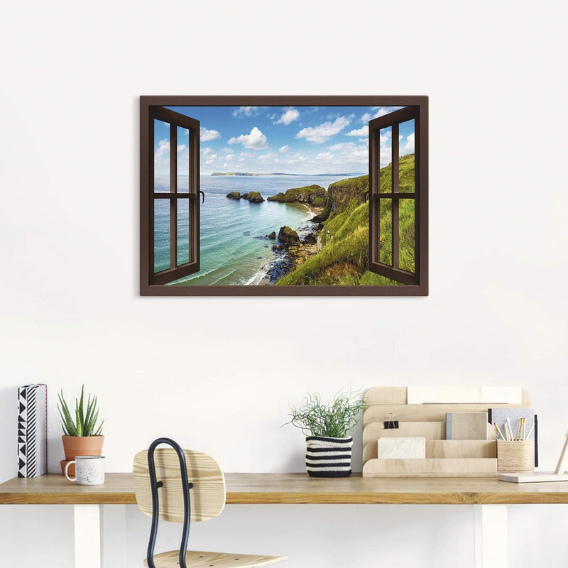 ARTland Leinwandbilder Wandbild Bild Leinwand 70x50 cm Querformat Fensterblick Landschaft Strand Mee