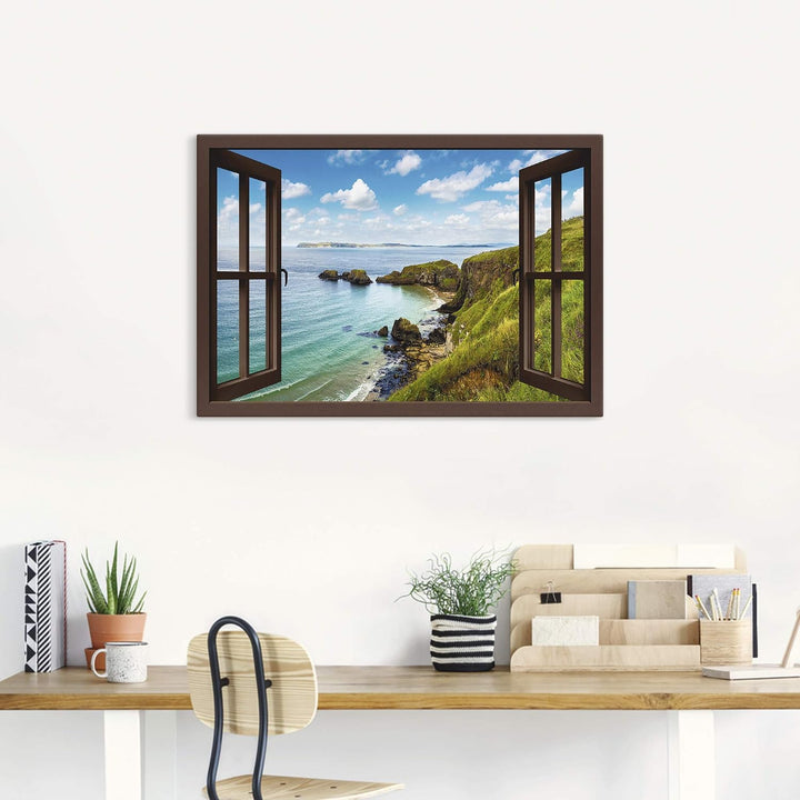 ARTland Leinwandbilder Wandbild Bild Leinwand 70x50 cm Querformat Fensterblick Landschaft Strand Mee