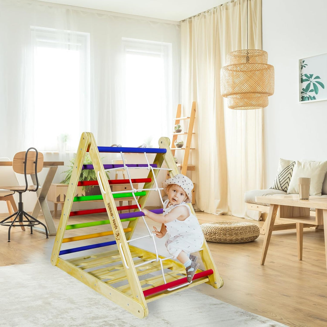 CCLIFE Kletterdreieck ab 1 Jahr Klettergerüst Indoor Montessori Pikler Dreieck mit Kletterseil, Holz