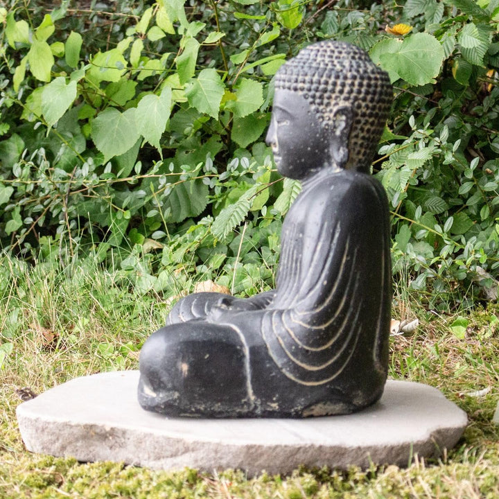 Oriental Galerie Japan Buddha Figur sitzend Skulptur Lotussitz Meditationsgeste Stein Lavasand Bali