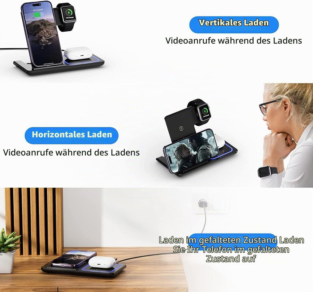 Kabelloses Ladegerät,Wireless Charger,3 in 1 Kabellose Ladestation, Schneller Kabelloser Ladeständer