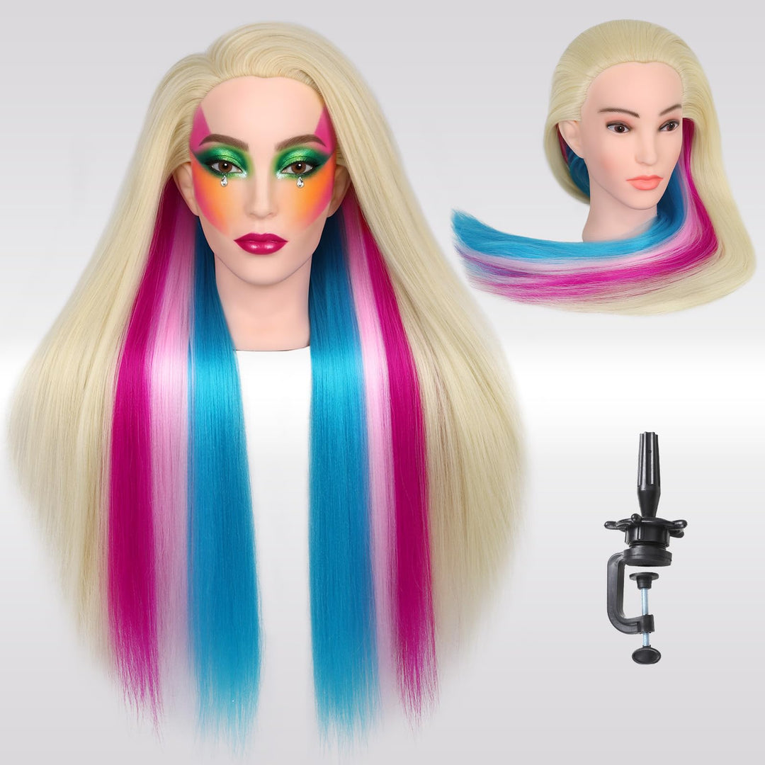WIGNEE Cosmetology Mannequin Kopf mit realistischem Gesicht – Hitzebeständiges synthetisches Haar fü
