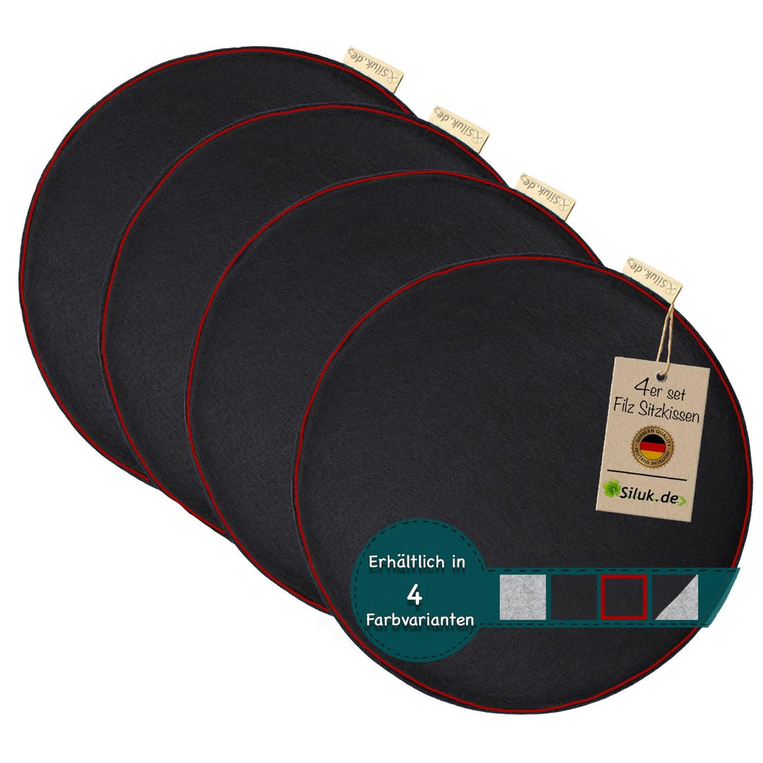 SILUK gemütliches Sitzkissen aus Filz Ø 36cm - Komfortable Waschbare - 4er Set Grau I Schwarz für Ba