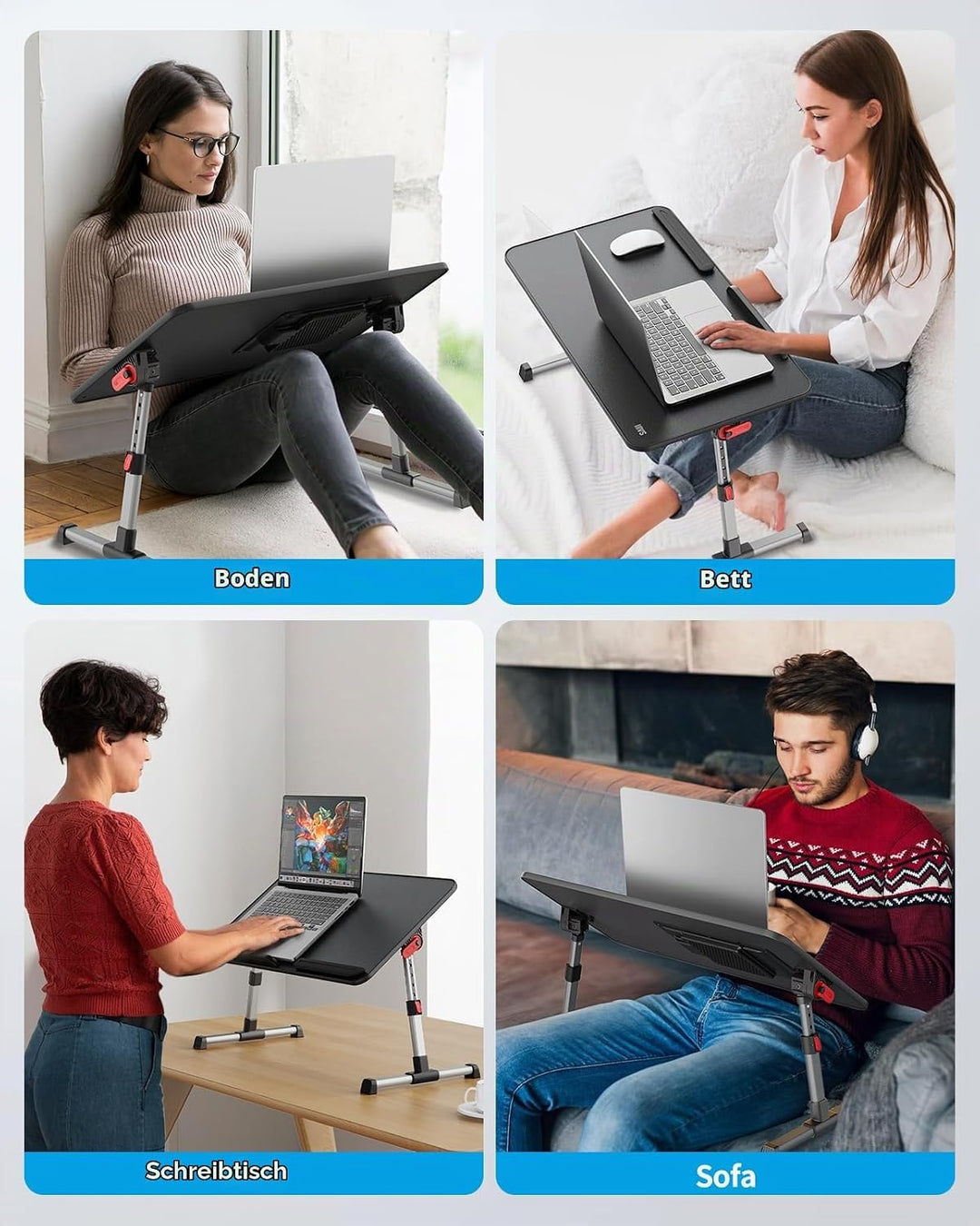 Kühltisch, Schreibtisch mit USB Anschluss, SAIJI Betttisch, Lapdesk mit Ventilator, Verstellbarer La