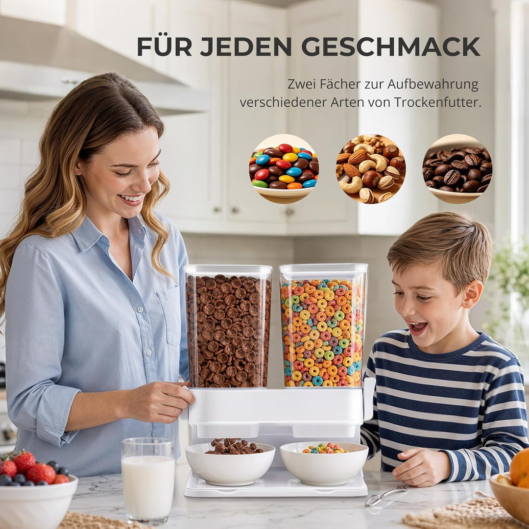 Müslispender 2er Pack, 6L Gesamtkapazität Cornflakes Spender -Fassungsvermögen eines einzelnen Fachs