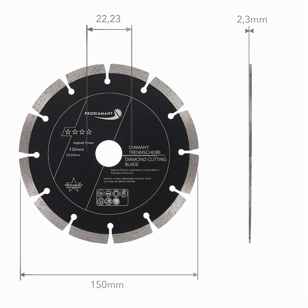 PRODIAMANT Diamantscheibe 150 mm x 22,2 mm Abrasiv für Strassen, Asphalt, Estrich, Leichtbeton, fris