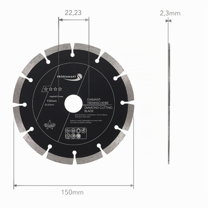 PRODIAMANT Diamantscheibe 150 mm x 22,2 mm Abrasiv für Strassen, Asphalt, Estrich, Leichtbeton, fris