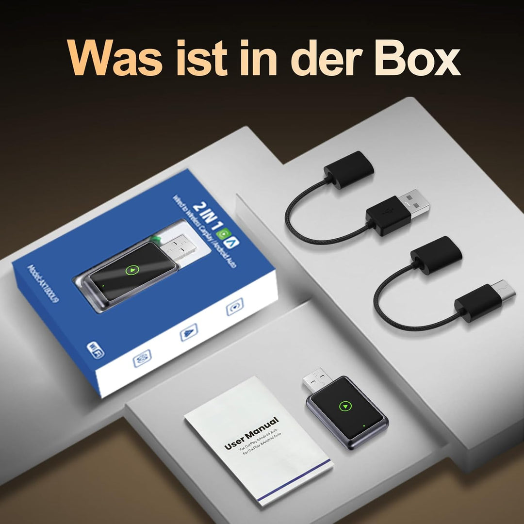 Wireless Carplay Adapter für iPhone, Konvertieren Sie Wired Carplay zu Wireless, 2 in 1 Plug and Pla