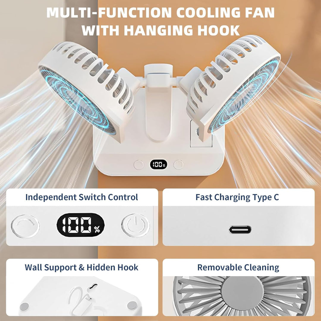 Doppelkopf Tischventilator Tragbarer, 4000mAh Wiederaufladbarer Tischventilator USB Mini Ventilator