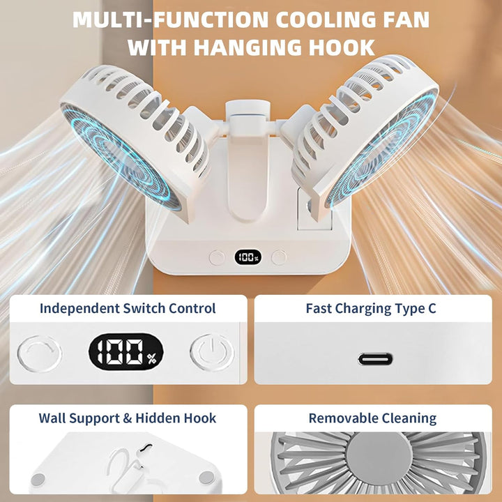 Doppelkopf Tischventilator Tragbarer, 4000mAh Wiederaufladbarer Tischventilator USB Mini Ventilator