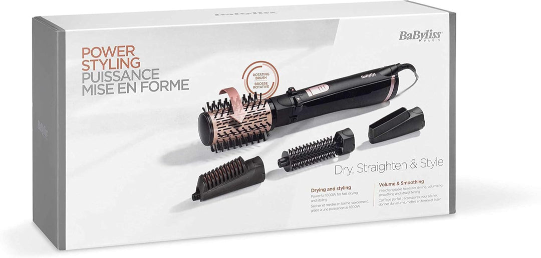 BaByliss rotierende Warmluftbürste mit 1000 Watt und 4 Aufsätzen zum Trocknen, Glätten, Formen und f