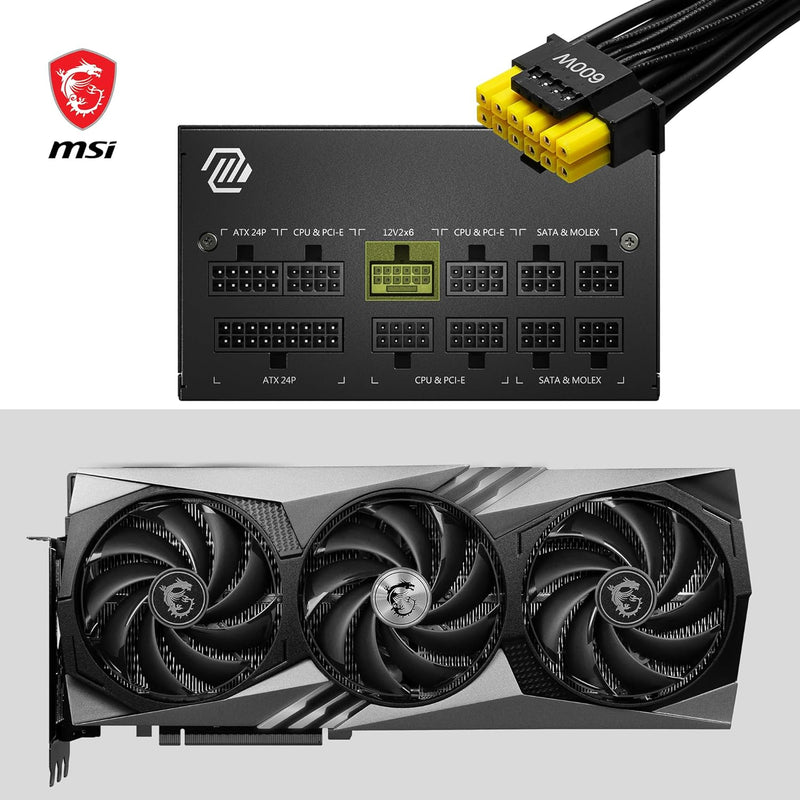 MSI MAG A850GL PCIE5 Netzteil, 850W, 80 Plus Gold, voll modular, ATX 3.0, unterstützt PCIe 5.0 GPU,