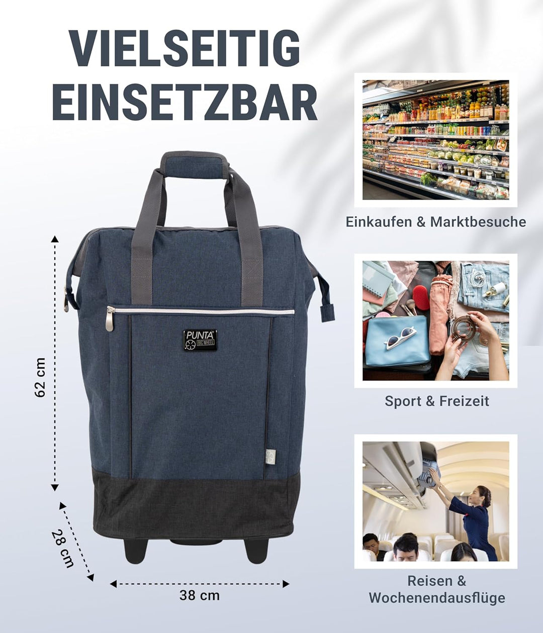 Punta® Einkaufstrolley Big Wheel 40L | grosser & Stabiler Einkaufsroller mit XL-Rädern | leise & lei